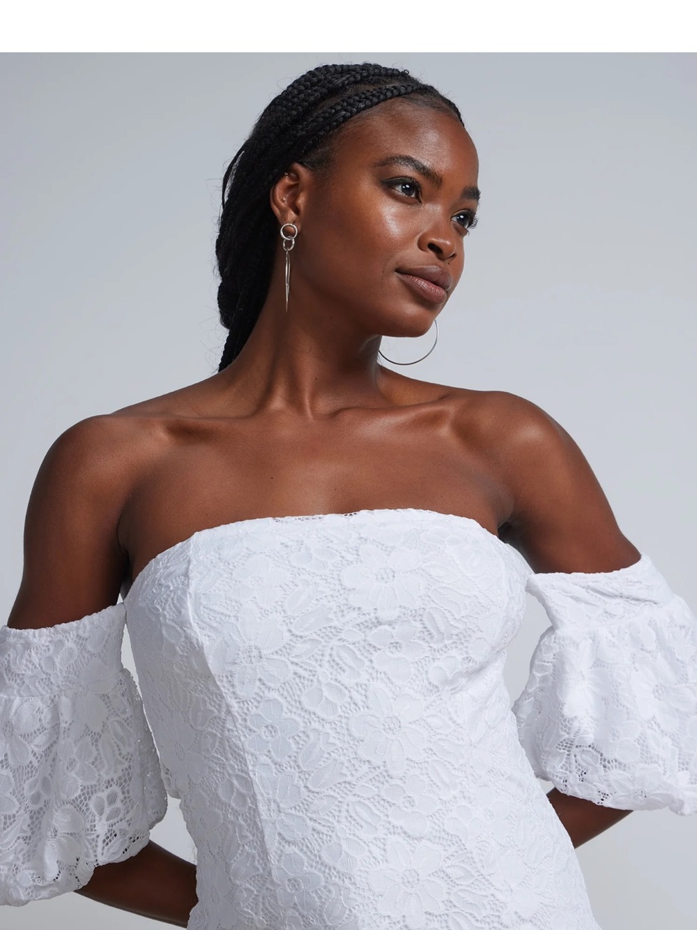 New York & Company White Off-Shoulder Lace Crop Top! NWT NEW Sz M! Puffy sleeves